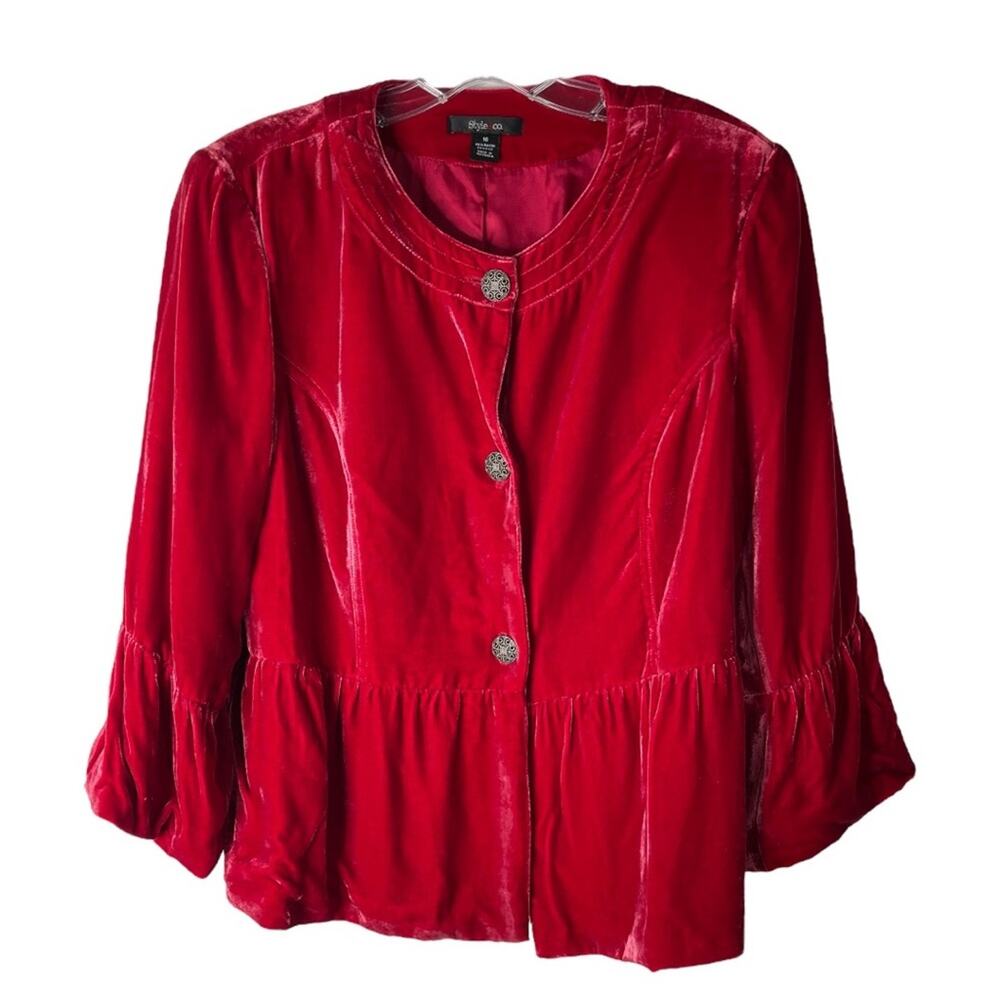 NEW Style & Co red velvet boho button holiday Christmas cropped jacket 16 - Picture 1 of 7
